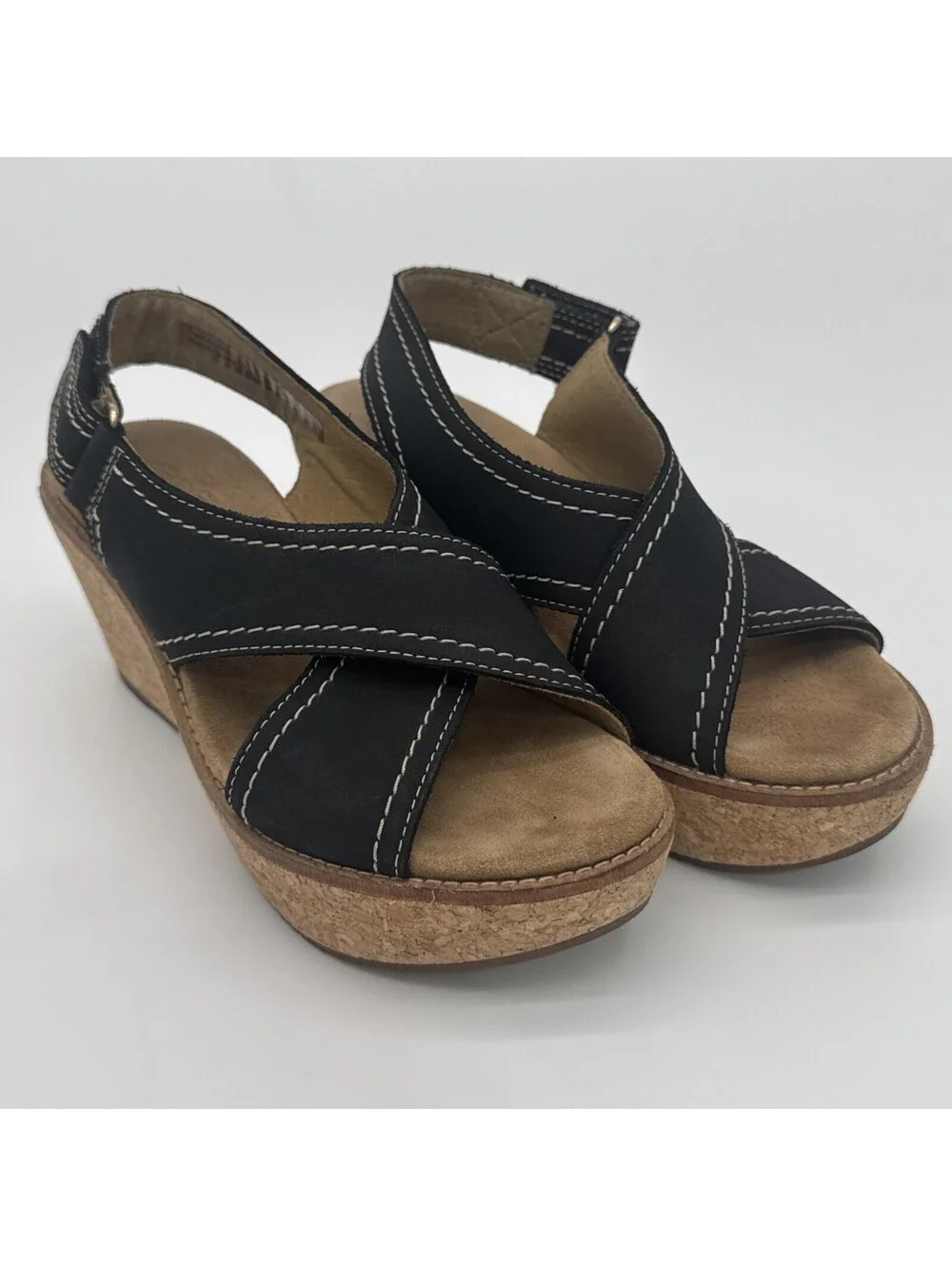 Clarks Aisley Tulip Wedge Sandals Black Size 5.5 M 3 In. Wedge Adjustable Strap
